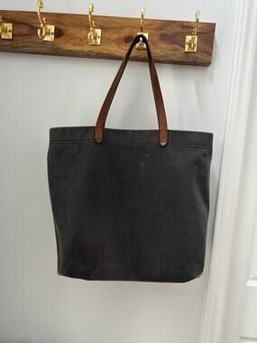 Madewell The Canvas Transport Tote Black Coated Canvas Leather Straps Tote Bag